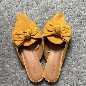 J. Crew Mustard Suede Bow Mules
